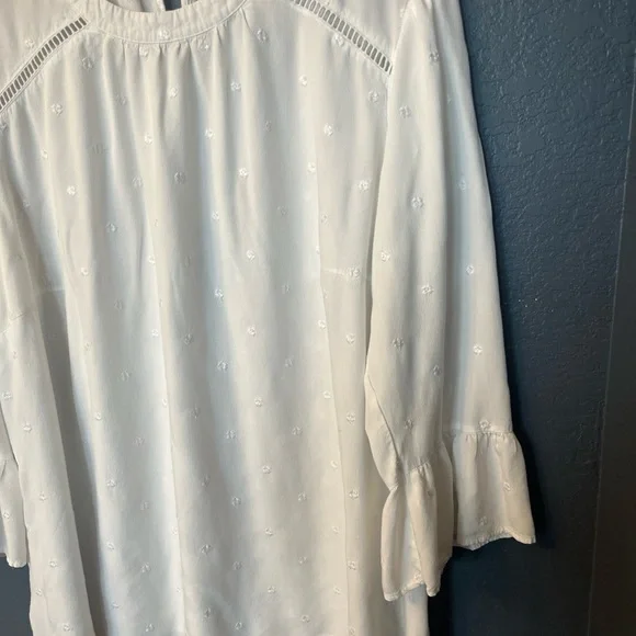 Loft Womens White Peasant Crew Neck Long Sleeve Tunic Blouse Top Size 18 - Picture 5 of 7